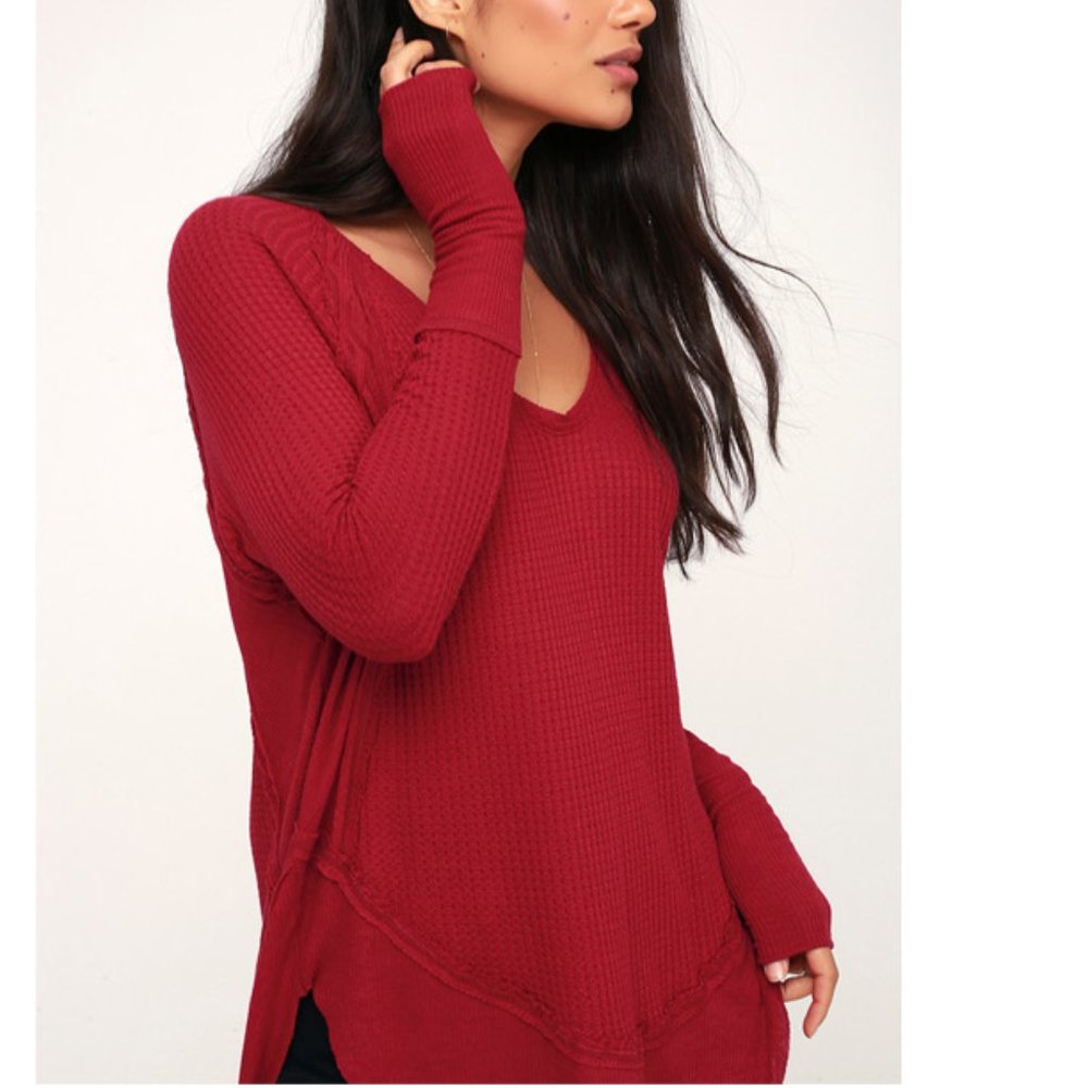 We The Free Catalina Thermal Waffle Knit Thermal Red Long Sleeve Grunge 90s-XS